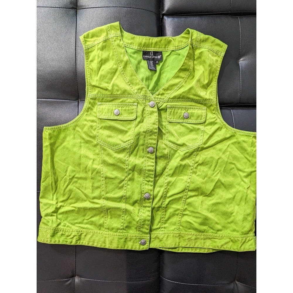 Carole Little Street Bright Green‎ Fishing Style Vest Pockets 3X